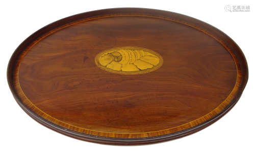 George lll Sheraton style satinwood crossbanded oval galleried tray,