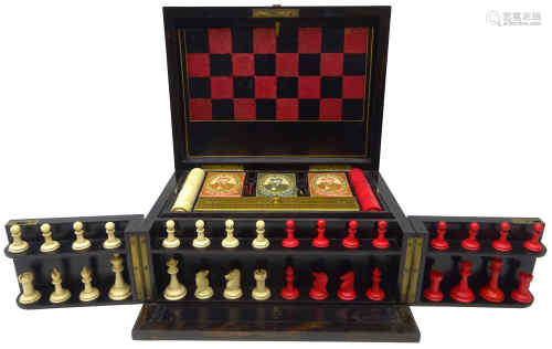 Victorian coromandel Games Compendium containing folding Chess & Backgammon board,
