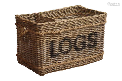 Large wicker Country House fireside log basket with rope handles, L83cm x W45cm,