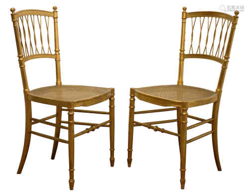 Pair late 19th century gilt wood bedroom chairs,