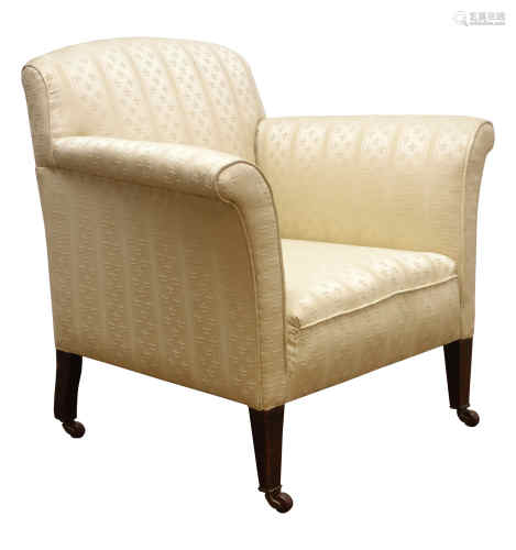 Edwardian armchair upholstered in ivory damask,