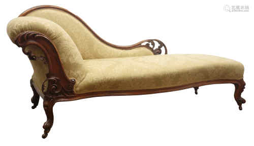 19th century walnut framed serpentine chaise longue,