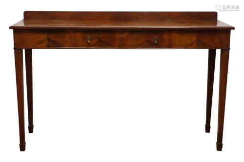 Early 20th century walnut serving table, crossbanded top with herringbone banding,