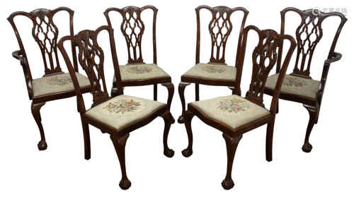 Set of six George lll style mahogany dining chairs,