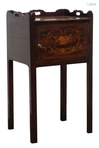 19th century inlaid mahogany bedside cupboard,