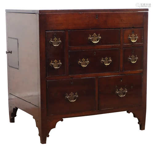 Mid 18th century Gentleman's mahogany washstand, hinged top with fitted interior,