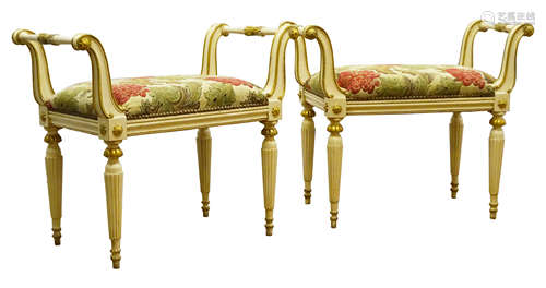 Pair Regency style gilt and cream painted window seats,