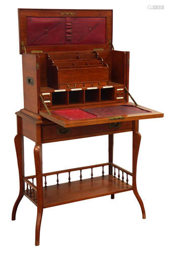 Edwardian walnut campaign writing box on stand,