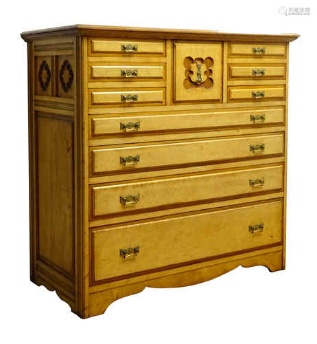 Aesthetic Movement birds eye maple chest of six short,