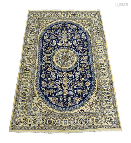 Fine Persian Nain silk and wool ivory rug,