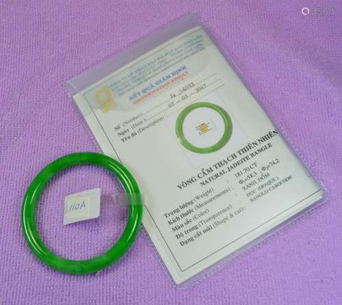 CHINESE TOP CERTIFIED GREEN JADE BANGLE