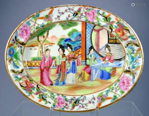 CHINESE MANDARIN QIANLONG OVAL PORCELAIN  PLATE