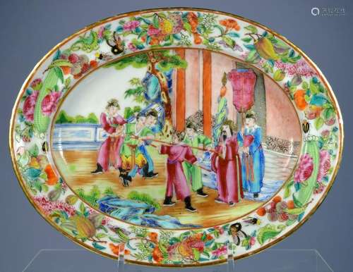 CHINESE MANDARIN QIANLONG OVAL PORCELAIN  PLATE