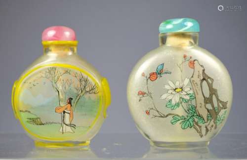 CHINESE  ANTIQUE INSIDE PAINTED SNUFF BOTTLES (PAIR)