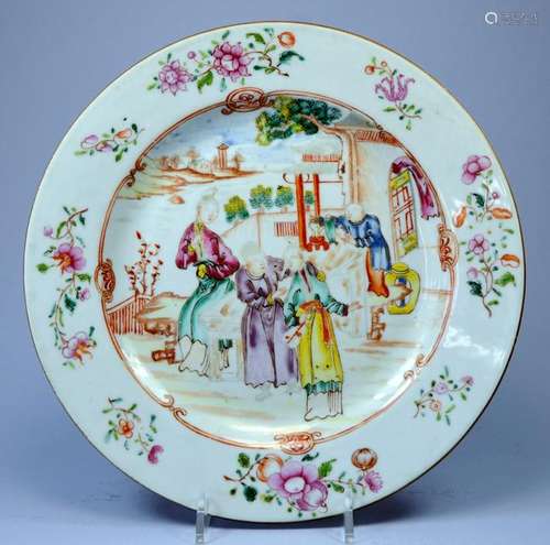 CHINESE PORCELAIN MANDARIN FIGURAL PLATE CA 1770'S