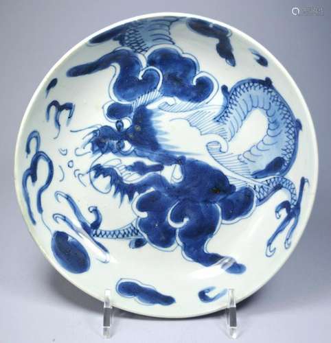 CHINESE PORCELAIN DEEP BOWL TWO SIDED DRAGON CA.18TH C