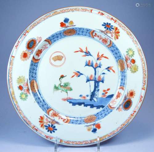 CHINESE YONGZHENG CRANE PORC PLATE 17TH C