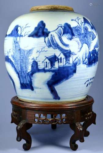 CHINESE LARGE LANDSCAPE GINGER JAR CA. 1820'S