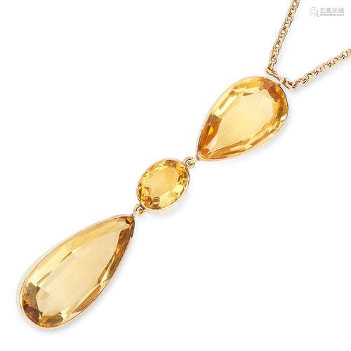 ANTIQUE CITRINE PENDANT NECKLACE set with pear and oval cut citrines in a drop, with an oval cut