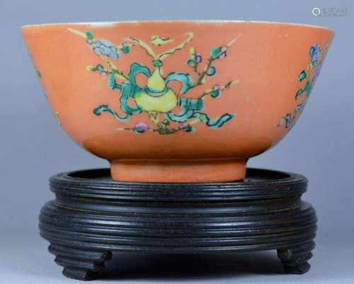 CHINESE ORANGE PORCELAIN TONGHZI BOWL CA 19TH C