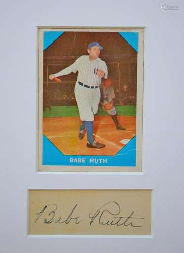 BABE RUTH 1960 BASEBALL CARD AND CUTOUT SIGNATURE IN