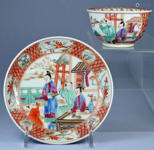 A VERY FINE CHINESE MANDARIN SAUCER AND CUP 18TH C