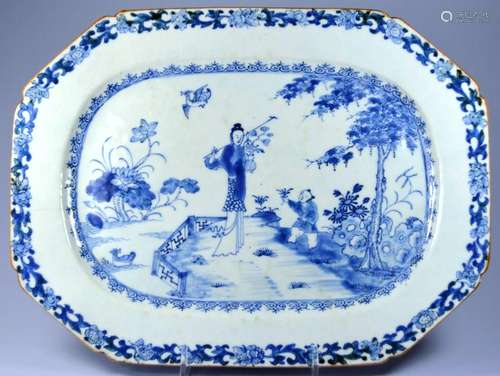 CHINESE QIANLONG PORCELAIN OCTAGONAL PEOPLE PLATTER