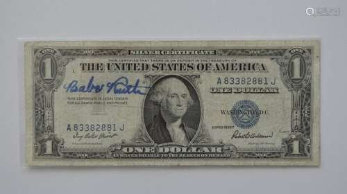 BABE RUTH 1934 US DOLLAR BILL WITH INK SIGNATURE