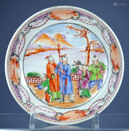 CHINESE MANDARIN FIGURAL PORCELAIN PLATE CA 18TH C