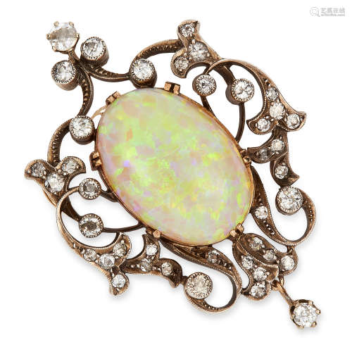 ANTIQUE OPAL AND DIAMOND PENDANT CIRCA 1870 set with an oval cabochon opal of 19.63 carats and old