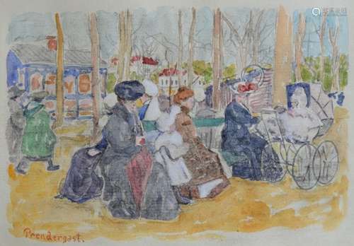 MAURICE PRENDERGAST  (ATTR) WATERCOLOR PARIS SCENE