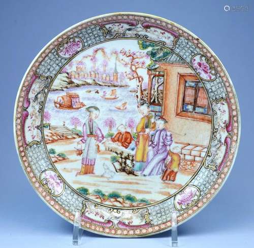 CHINESE MANDARIN FIGURAL PORC PLATE 1760'S