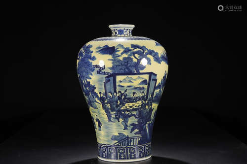 QIANLONG' MARK B&W CHARACTER STORY MEIPING VASE