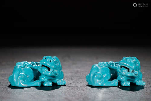 QIANLONG MARK GLAZE BEAST IN PAIR