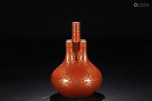 QIANLONG' MARK IRON RED GLAZE VASE