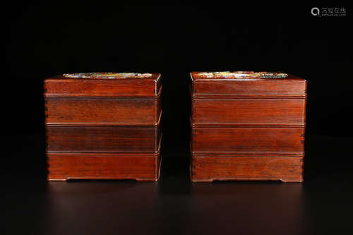 SUANZHI WOOD KYLIN BOX EMBEDDED JEWELRY IN PAIR