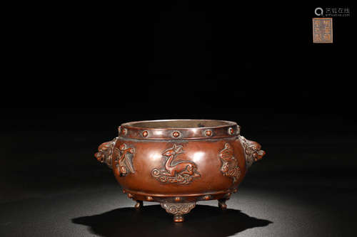 BRONZE 'FULUSHOU' LION PATTERN EAR-CENSER