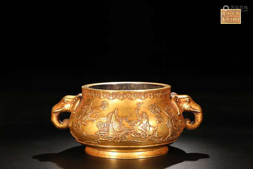 GILT BRONZE CHARACTER STORY ELEPHANT EAR-CENSER