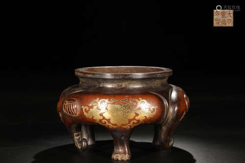 BRONZE LOTUS PATTERN TRIPOD EAR-CENSER