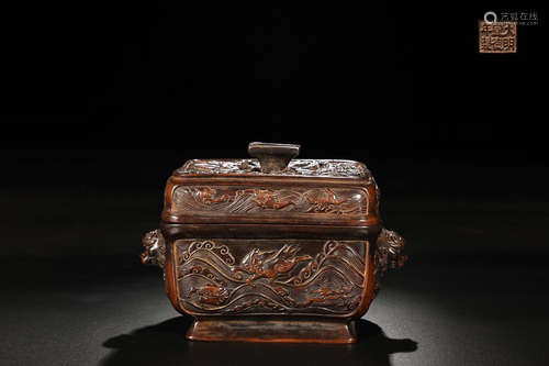 BRONZE SQUARE CENSER WITH LID