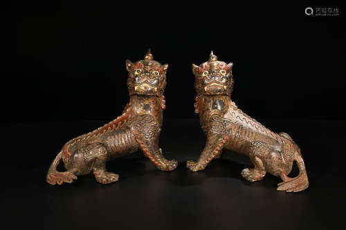 BRONZE KYLIN ORNAMENT IN PAIR