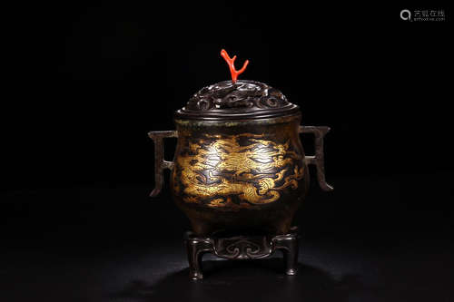 GILT BRONZE DRAGON PATTERN INCENSE CENSER