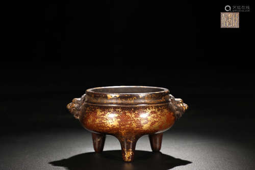 BRONZE LION TRIPOD CENSER