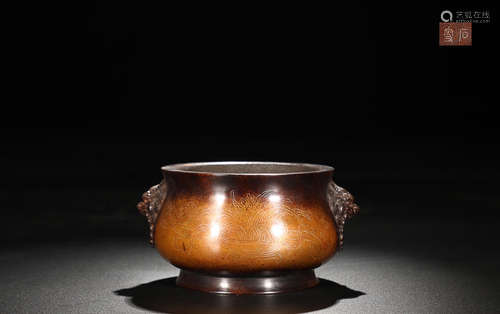 BRONZE LION EAR-CENSER