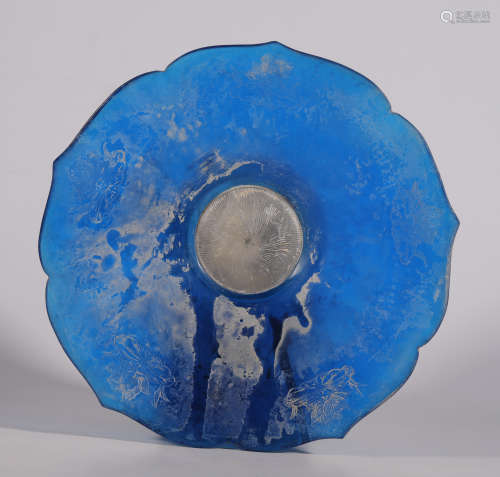 A Chinese Blue Peking Glass Plate