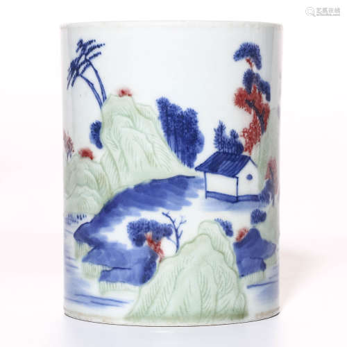 A Chinese Blue and White Porcelain Brush Pot