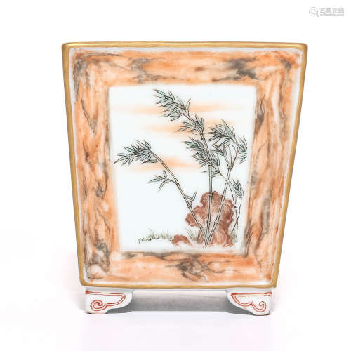 A Chinese Famille-Rose Porcelain Square Pot