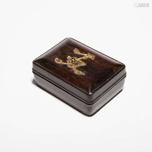 A Chinese Carved Rosewood Ink Pad with Inlaid