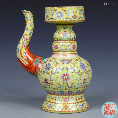 A Chinese Yellow Ground Famille-Rose Porcelain Water Pot