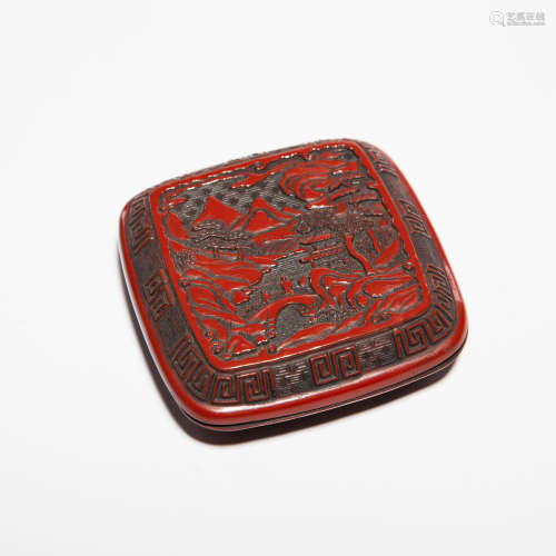 A Chinese Carved Tixi Lacquer Ink Pad Box with Cover